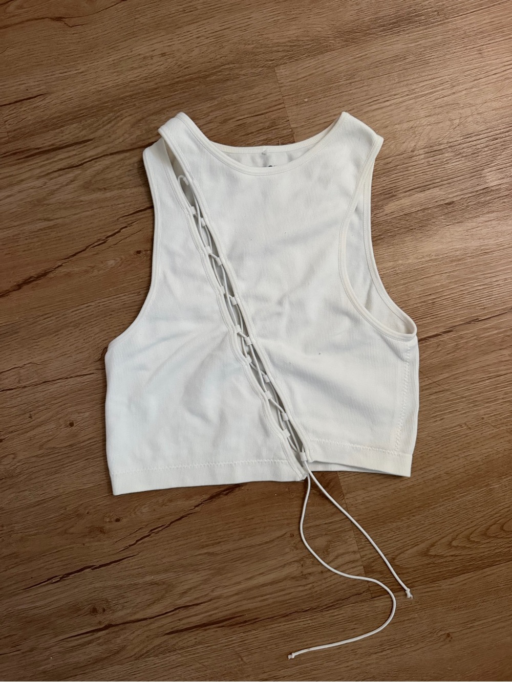 Garage White Ribbed Lace-Up Crop Tank